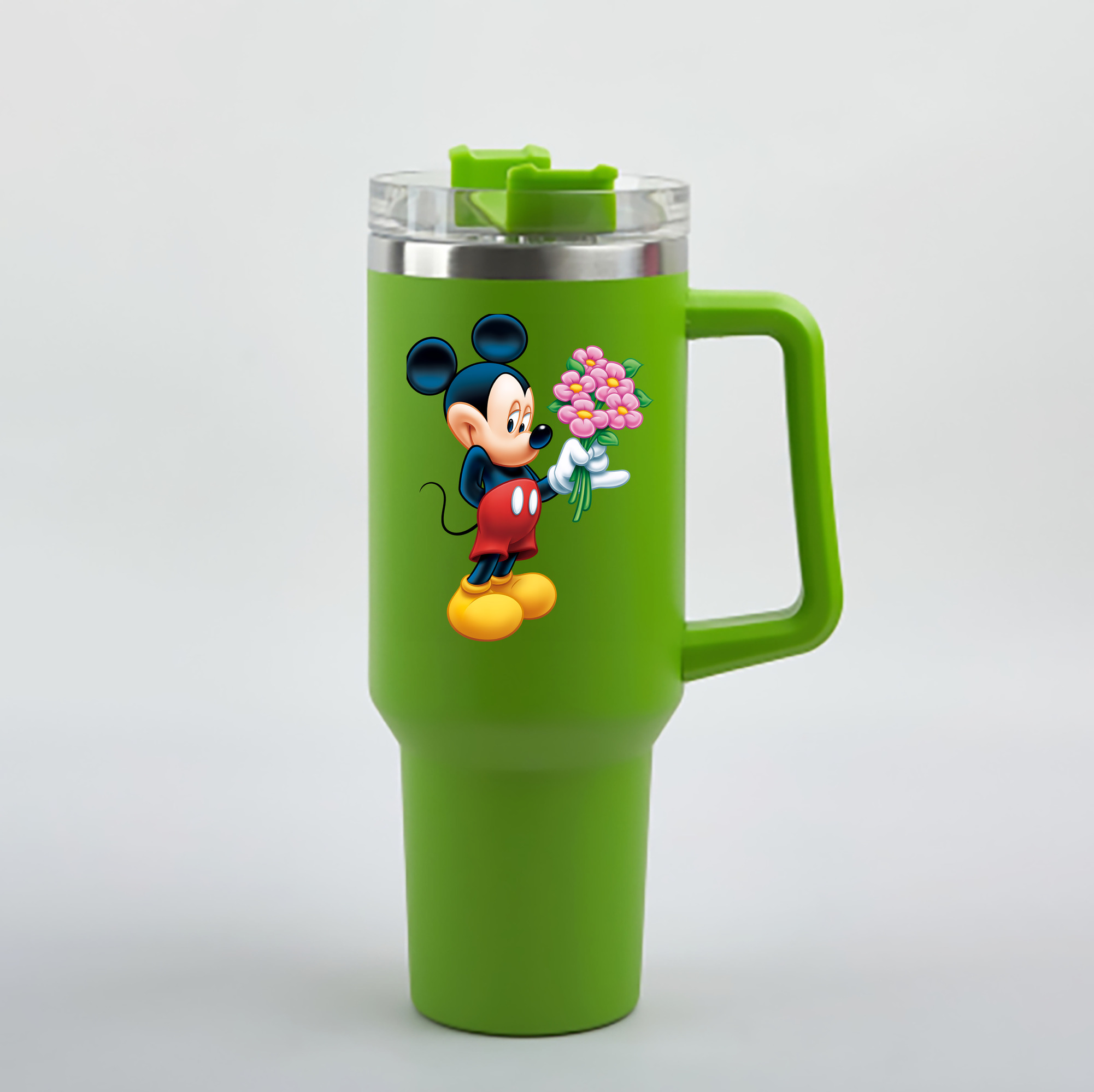 （画像用） ミッキーマウス Mickey Mouse 1200mL車用タンブラー - クリスタルステッカー（プラスチックストロー付き）